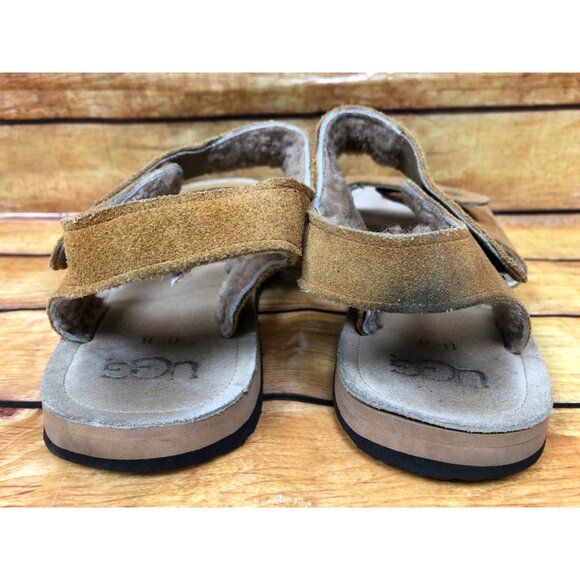 UGG Tan Suede Shearling Lined Ankle Strap Sandals Mens 11 M (5s73) - Picture 9 of 10